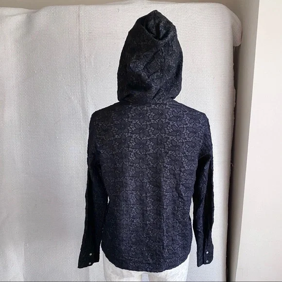 A.L.C. S/M Embroidered Hoody Shirt Top Black Lace Hoodie